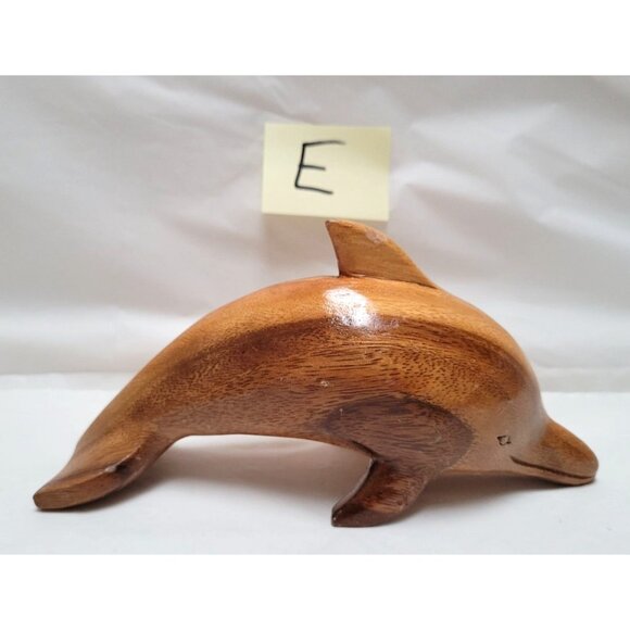 Hand-Carved Wooden Dolphin Figurine Figure Statue About 7 Inches Long - Lot E - Picture 1 of 7